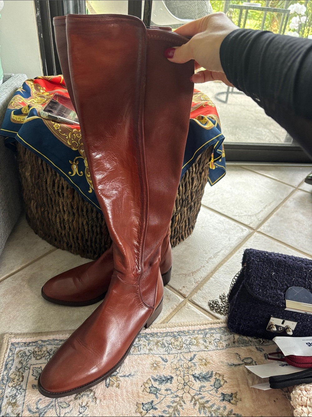 Over-the-Knee Leather Riding Boots in Chestnut